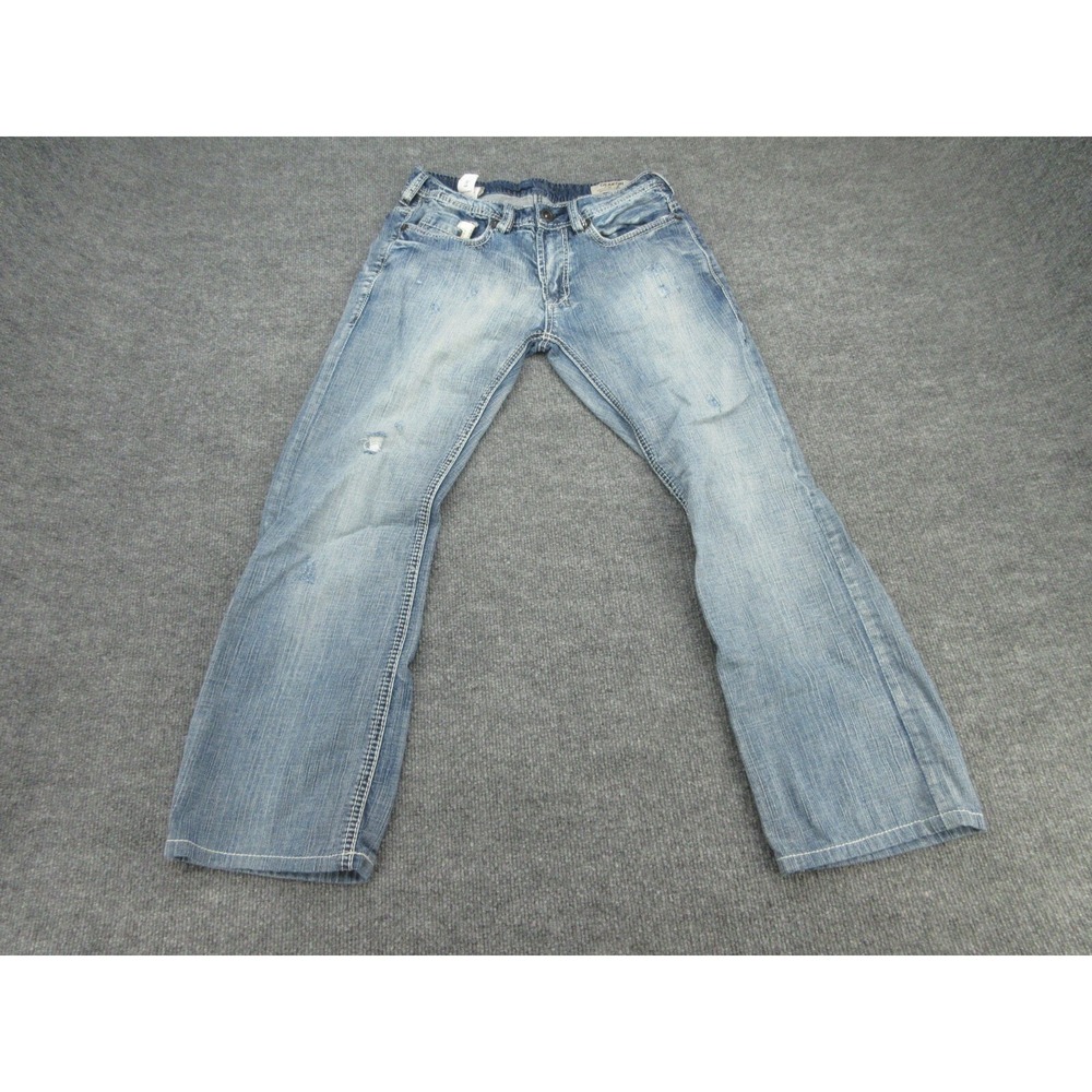 Buffalo Mens Jeans Deakon Straight Light Wash Distressed Embroidered 29x32